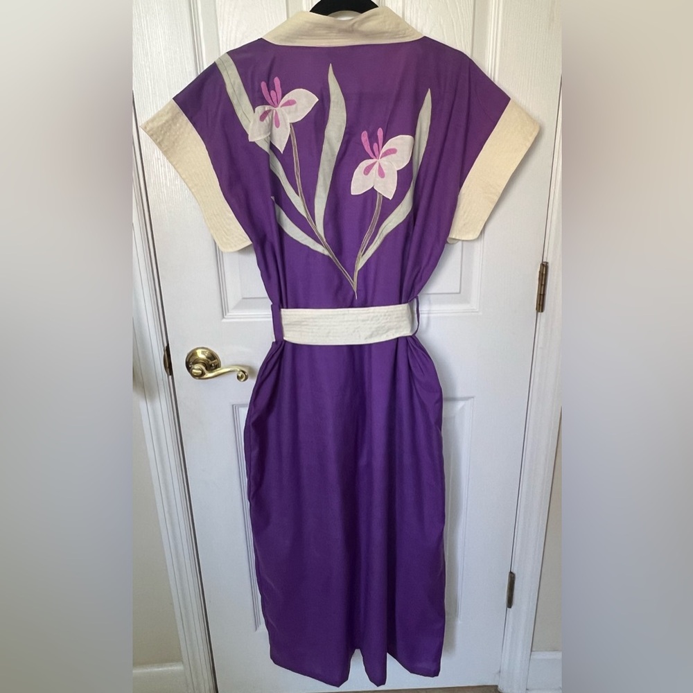 Purple Floral Kimono Belted Robe Sz M cap raglan sleeves